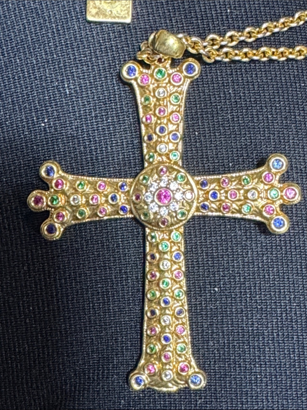 Elizabeth Taylor Gold-Tone Multicolor Crystal Cross Necklace - Picture 4 of 4